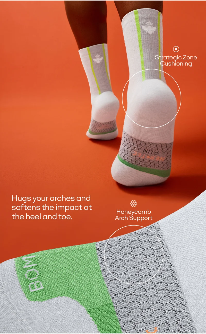 Hugs your arches and softens the impact at the heel and toe.