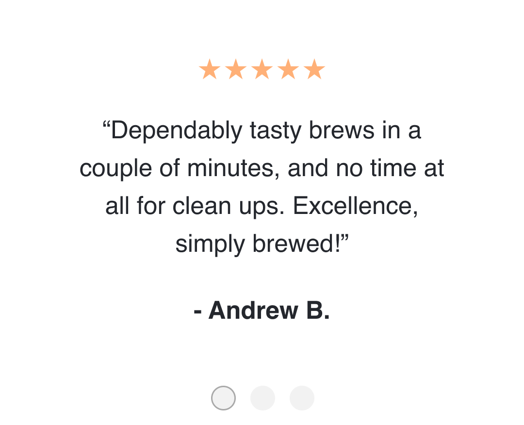 Animated carousel of 5-star customer reviews