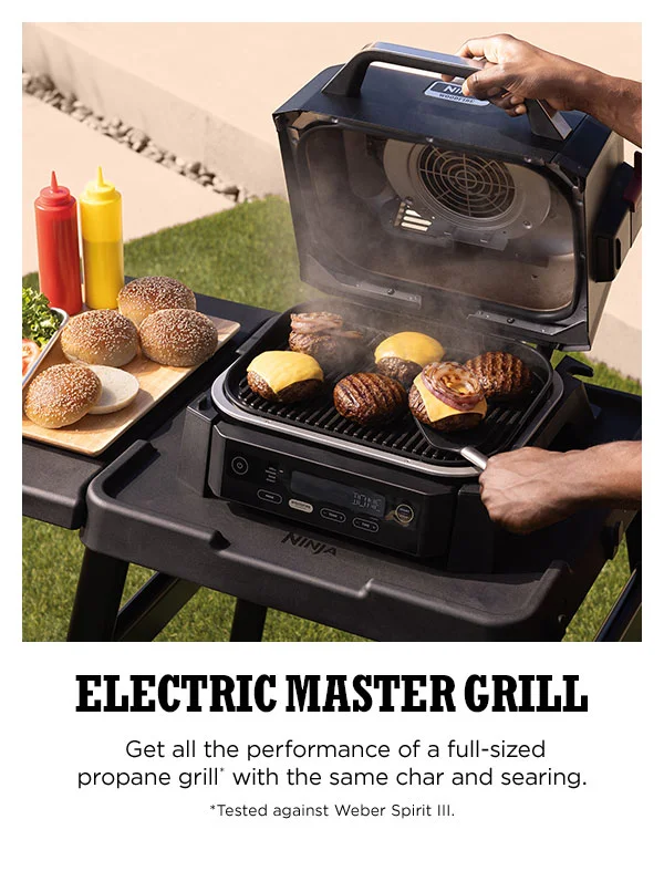 Electric Master Grill- Get all the performance of a full-sized propane grill* with the same char and searing. *Tested against Webster Spirit III.