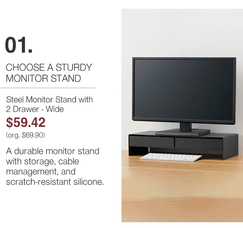 Shop Steel Monitor Stand with 2 Drawer - Wide