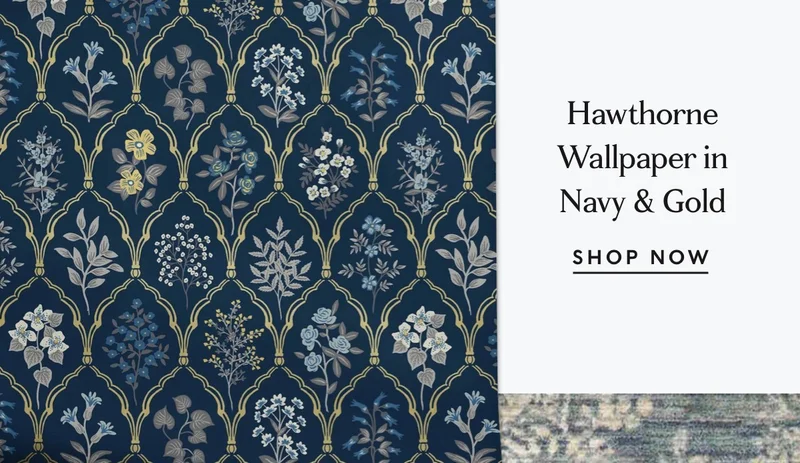 Hawthorne Wallpaper in Navy and Gold