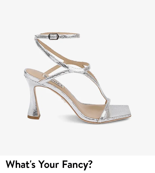 High-heel sandals in white, black, silver and gold.
