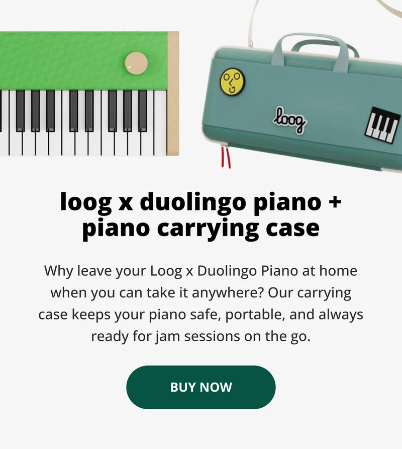 loog x duolingo piano + piano carrying case - Why leave your Loog x Duolingo Piano at home when you can take it anywhere? Our carrying case keeps your piano safe, portable, and always ready for jam sessions on the go. - buy now