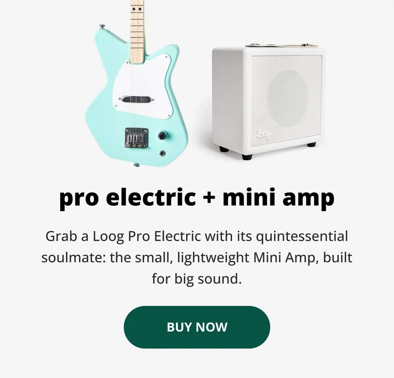 pro electric + mini amp - Grab a Loog Pro Electric with its quintessential soulmate: the small, lightweight Mini Amp, built for big sound. - buy now