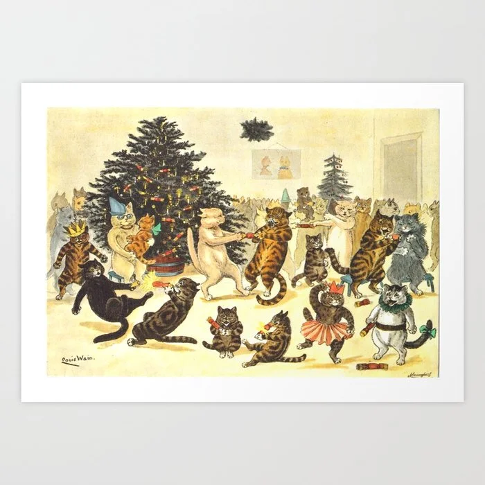 'Christmas Party Cats' by Louis Wain Vintage Cat Art Art Print Art Print