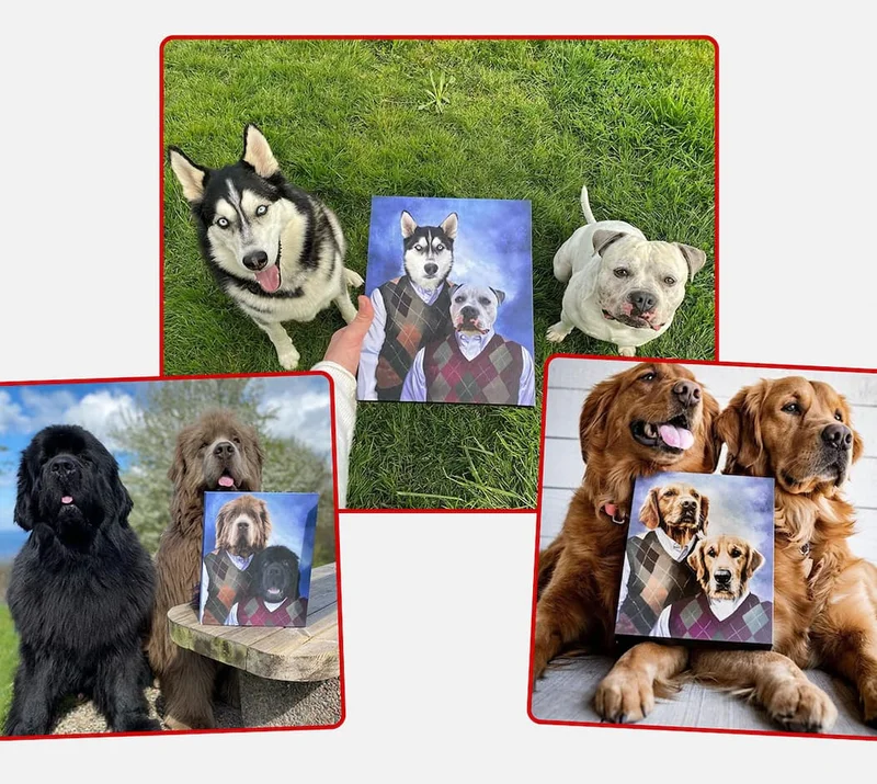 Customer photos of the Stepbrothers portraits and their dogs