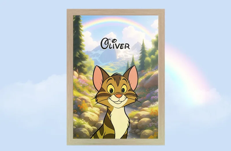 Cartoon Pet Portrait Night Light - Rainbow Background