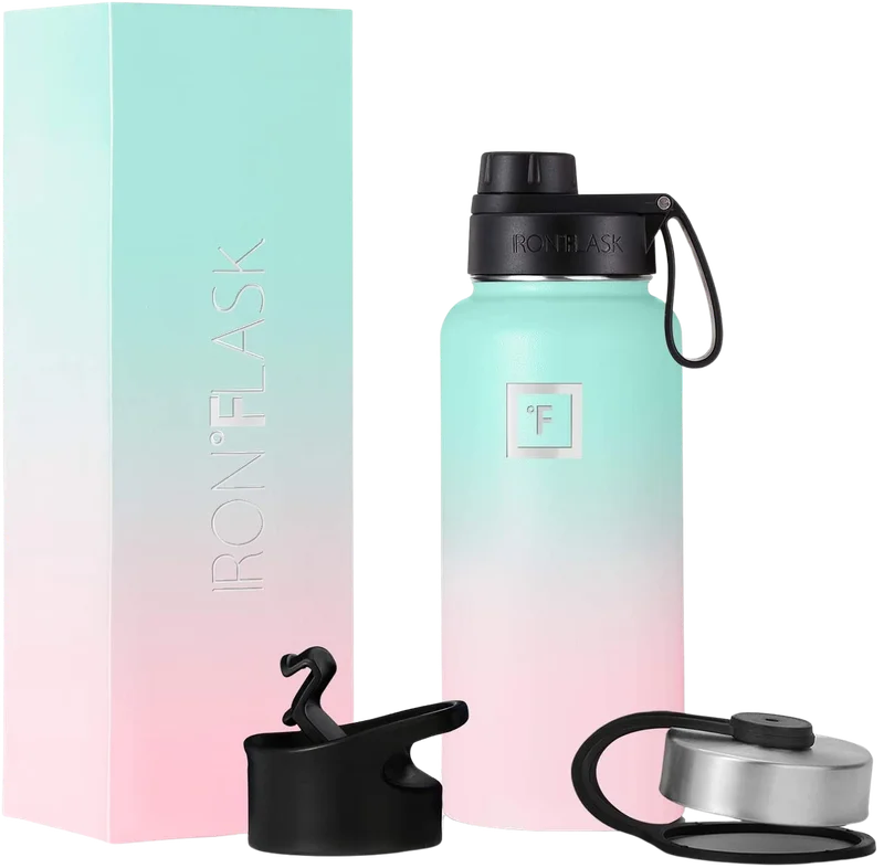Image of Iron Flask Wide Mouth Bottle  with Spout Lid - Bubble Gum, 14oz