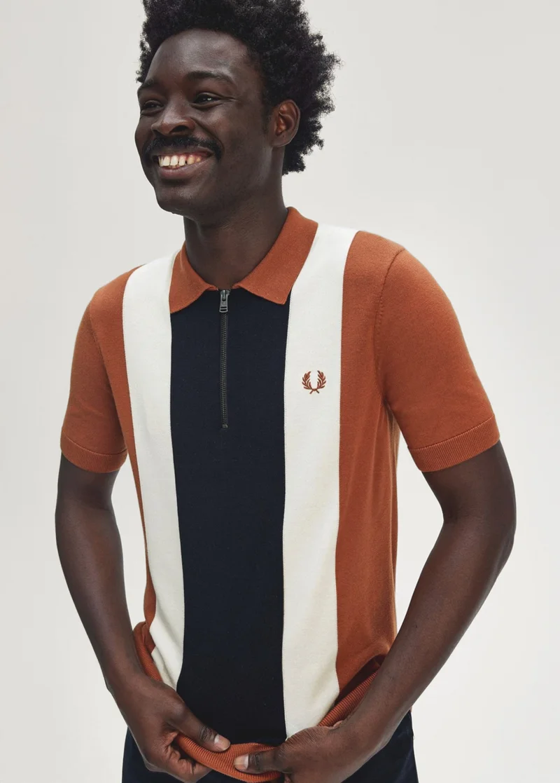 Fred Perry Cinnamon Navy Stripe Knitted Shirt