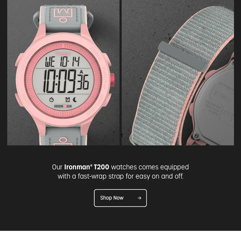 Our Ironman T200 watches comes equipped with a fast-wrap strap for easy on and off | Shop Now
