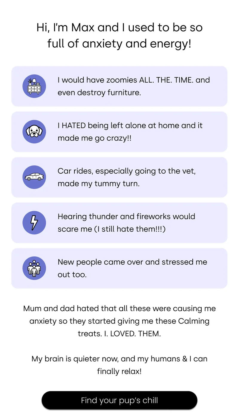 Hi, I’m Max and I used to be so full of anxiety and energy! - Find your pup’s chill