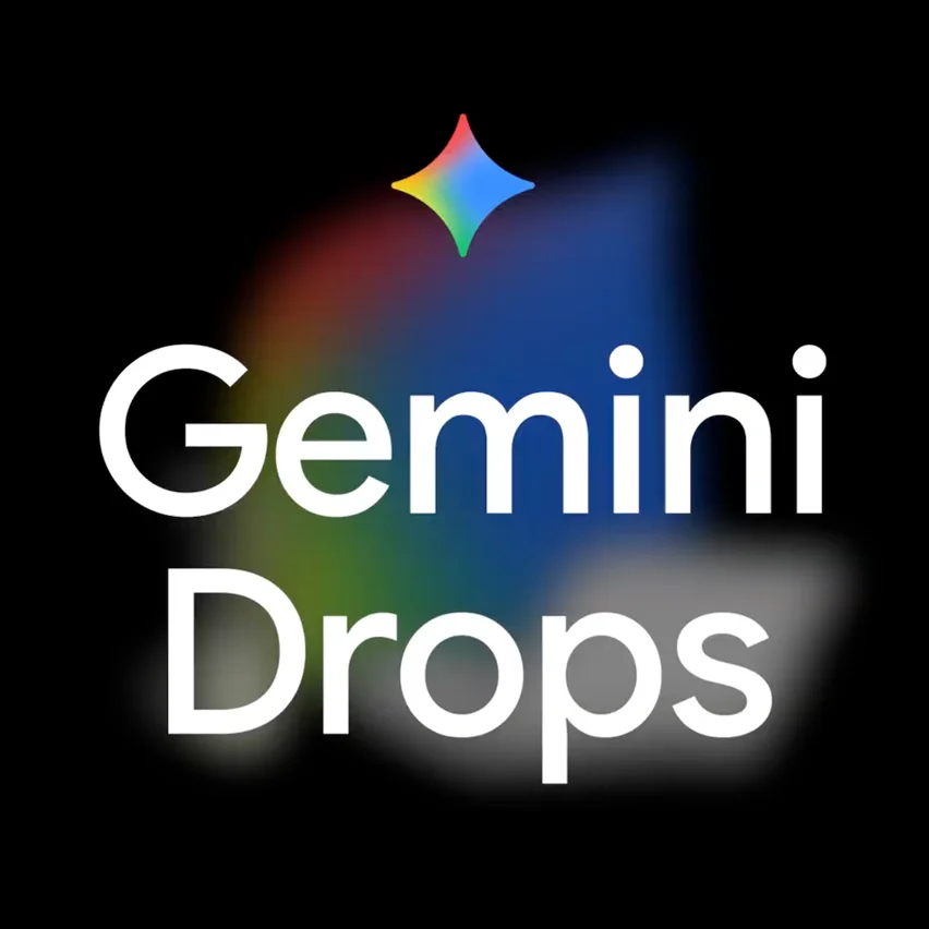The words Gemini Drops in white text on a black background, with a multicolored, glowing prism effect behind and a colorful, shimmering four-point star icon at the top.