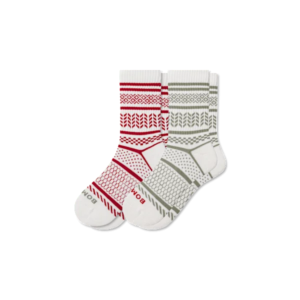Women's Fair Isle Half Calf Sock 2-Pack Ornament Gift Box