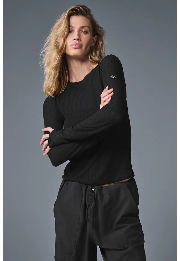 Ribbed Sea Coast Long Sleeve - Black - Black / XXS