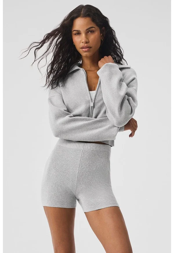 Scholar Knit Cropped Full Zip Jacket - Athletic Heather Grey - Athletic Heather Grey / S