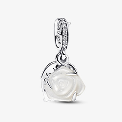 White Rose in Bloom Double Dangle Charm
