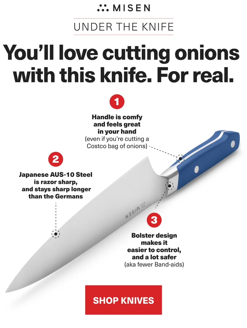 Under the knife. You'll love cutting onions with this knife. For real.