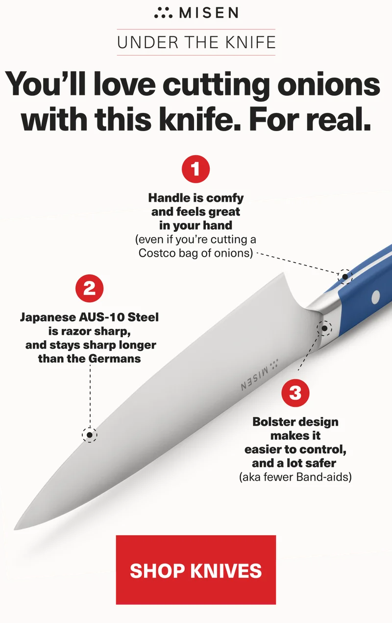 Under the knife. You'll love cutting onions with this knife. For real.