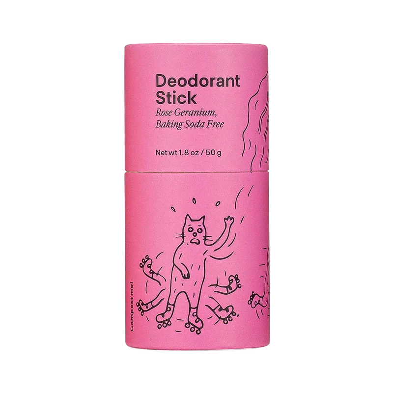 A pink paper tube of deodorant.