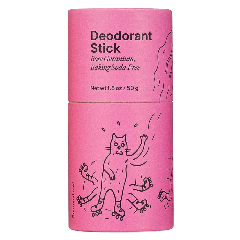 A pink paper tube of deodorant.
