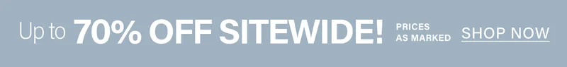Soft blue-grey banner announces a massive sitewide sale: Up to 70% OFF! Prices as marked. Click to shop now for incredible savings.