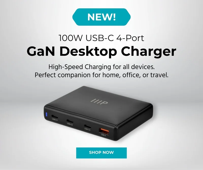 New: 100W USB‑C 4‑Port GaN Desktop Charger. High-Speed Charging For All Devices. Perfect Companion For Home, Office, Or Travel. Shop Now.