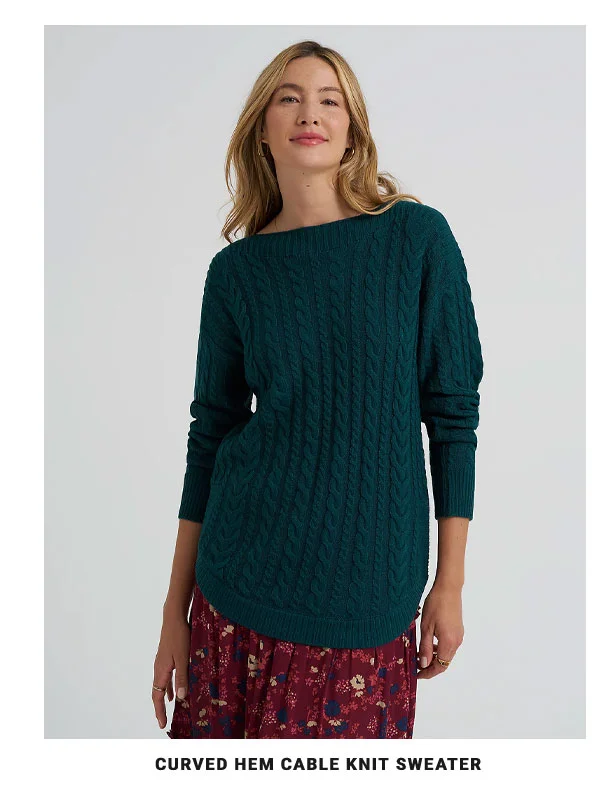 Women's Curved Hem Cable Knit Sweater