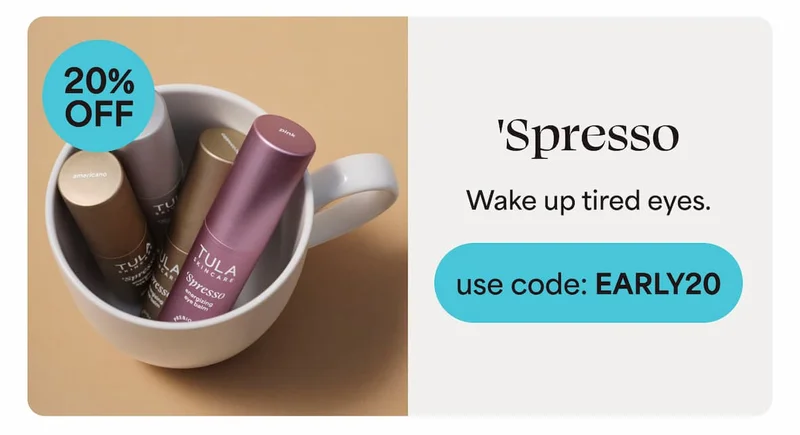 'Spresso Wake up tired eyes. -- use code: discount code
