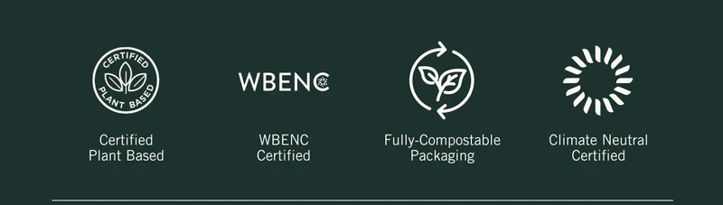 Certified Plant Based. WBE NC Certified. Fully-Compostable Packaging. Climate Neutral Certified.