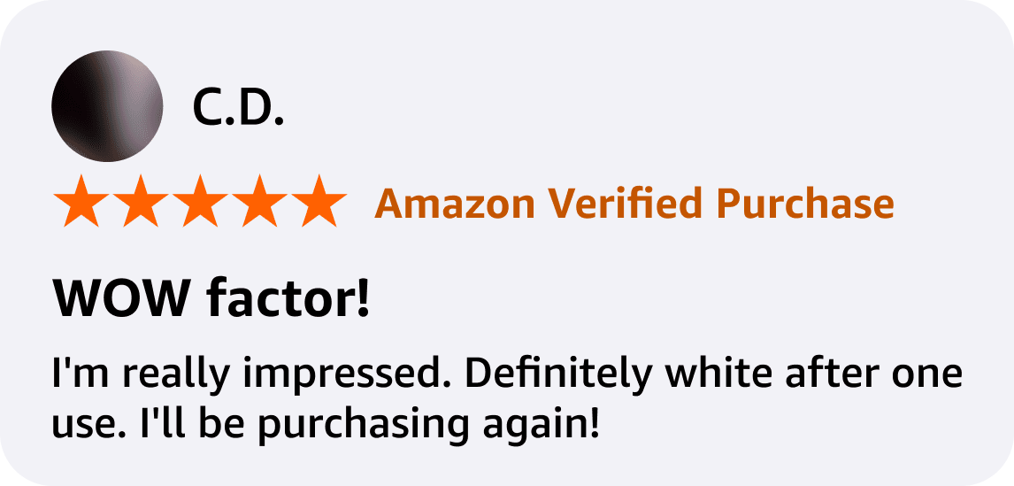 C.D. Amazon Verified Purchase. WOW factor. I'm really impressed. Definitely white after one use. I'll be purchasing again!