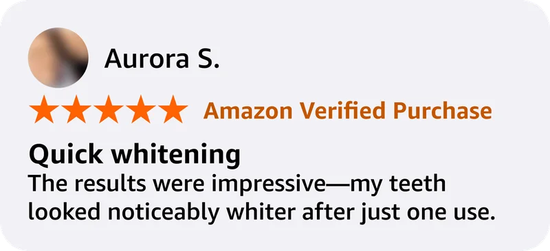 Aurora S. Amazon Verified Purchase. Quick whitening. The results were very impressive - my teeth looked noticeably whiter after just one use.