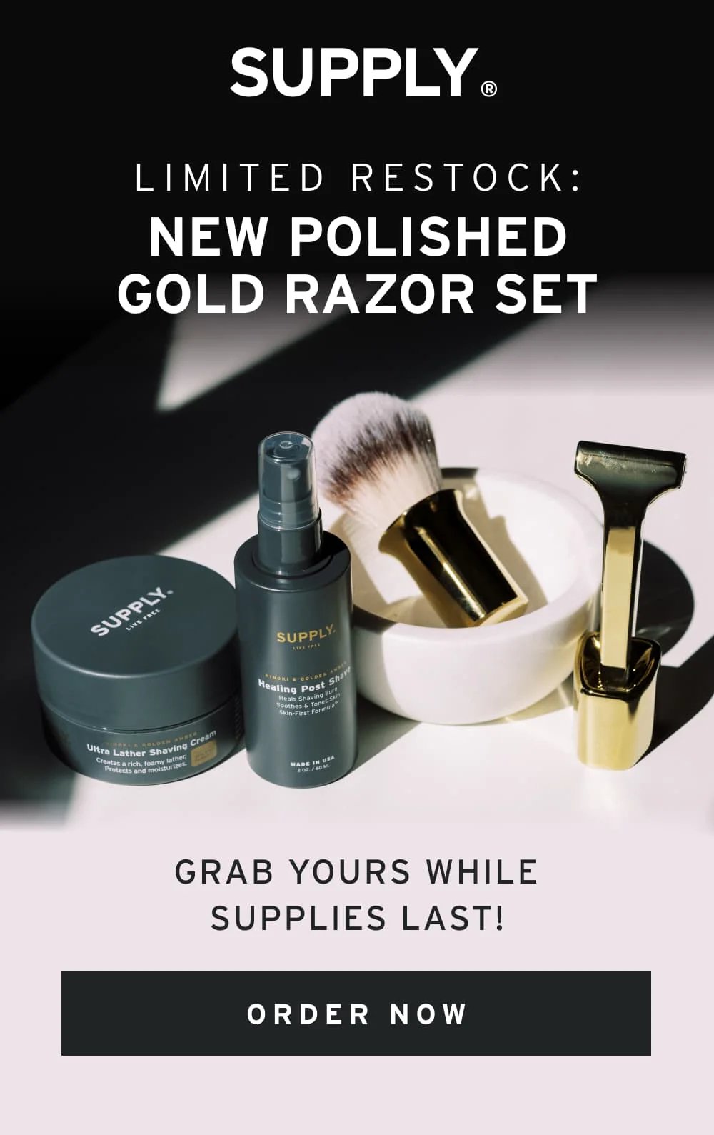 LIMITED RESTOCK: NEW POLISHED GOLD RAZOR SET GRAB YOURS WHILE SUPPLIES LAST! [ ORDER NOW ]