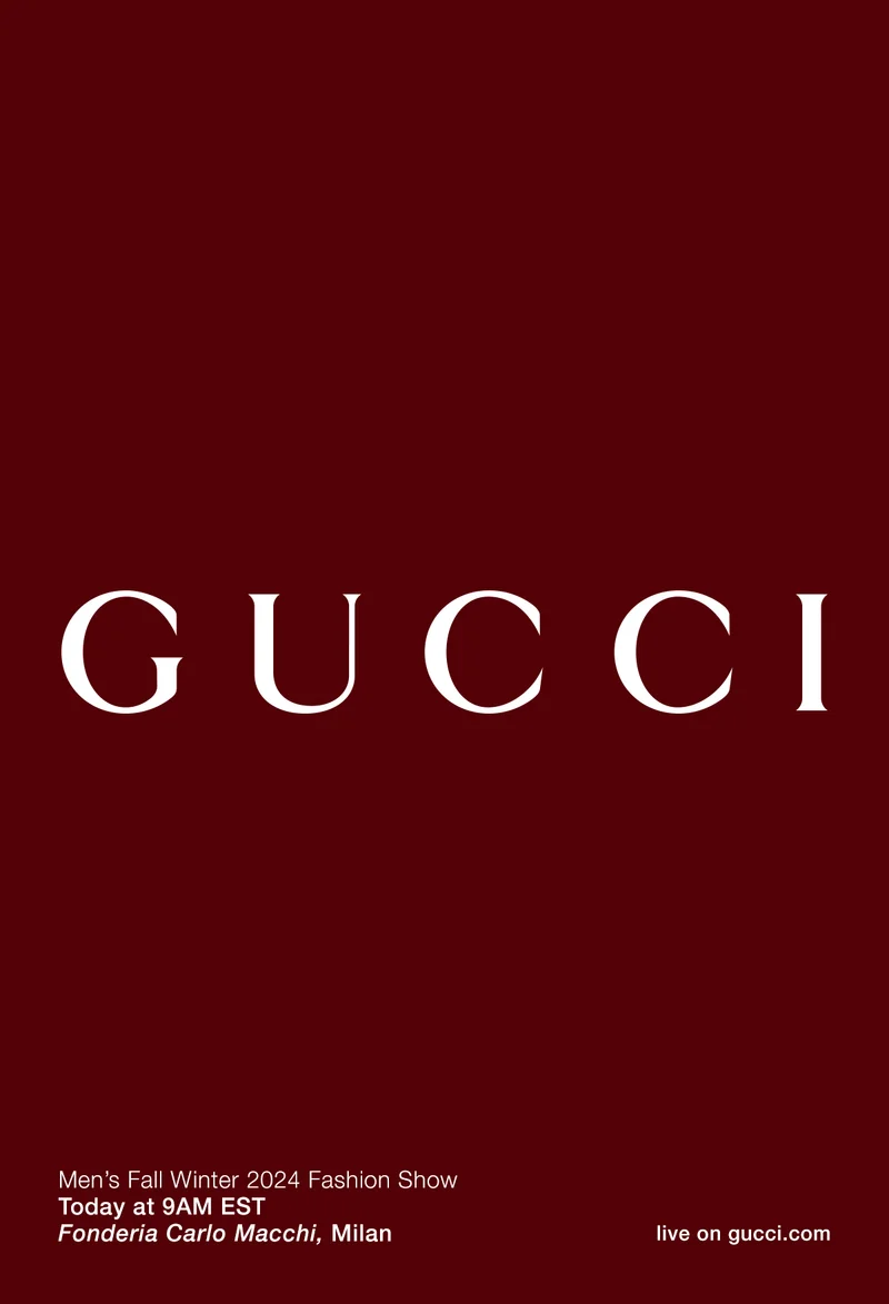 Men's Fall Winter 2024 Fashion Show Today at 9am EST - Fonderia Carlo Macchi, Milan - Live on gucci.com