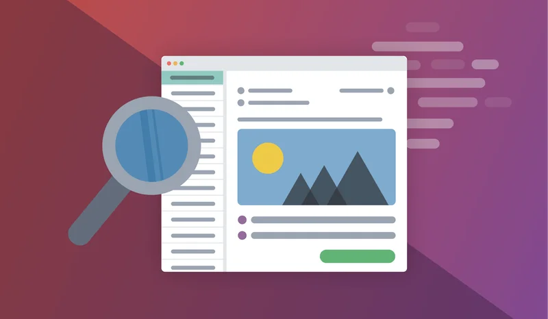 Illustration of an email 
client with a magnifying glass