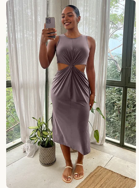 Around The World Front Twist Dress in Woodland