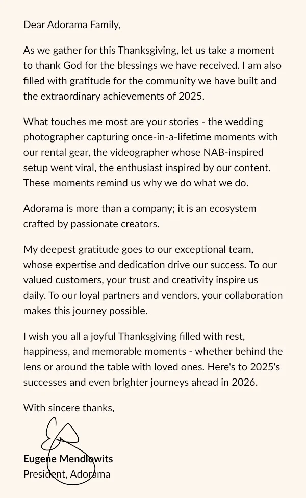 Message from Eugene Mendlowits  |  President, Adorama