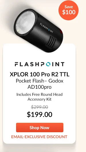 Flashpoint XPLOR 100 Pro R2 TTL Pocket Flash– Godox AD100pro  Includes Free Round Head Accessory Kit