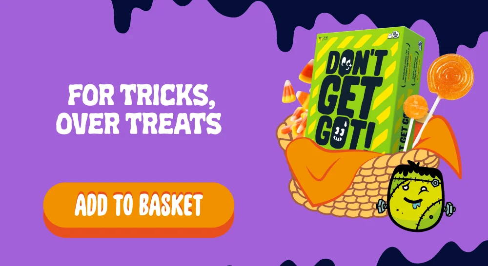 Arrow pointing at the basket with: For an excuse to do the Time Warp (again)  <Boo Basket 3: Add to Playlist A basket with ATP in it, a pink throw, lightning bolts coming out of with green lollies sticking out> <Button: ADD GAME TO BASKET>