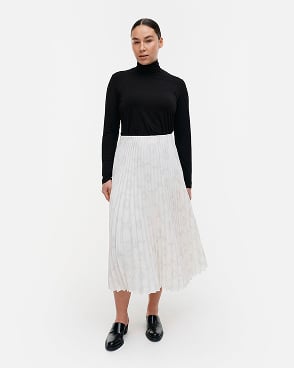 Light gray and white pleated skirt.