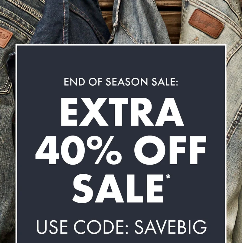 End Of Season Sale: Extra 40% Off Sale* Use Code: discount code