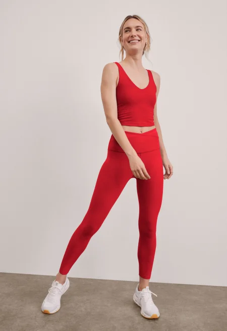Spacedye At Your Leisure High Waisted Midi Legging in Candy Apple Red Heather
