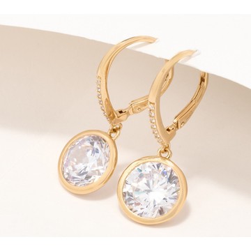 Diamonique Classics Bezel Set Round Leverback Earrings, SS