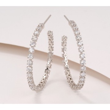 Diamonique 35mm C-Hoop Station Earrings, Sterling Silver