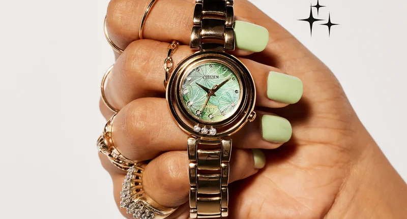 Closeup of the green dial Citizen L Arcly