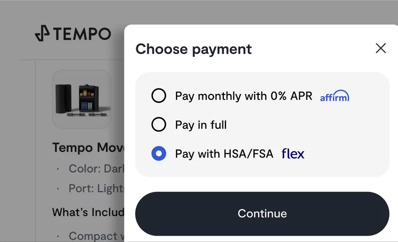 image preview of Tempo move purchase and payment options