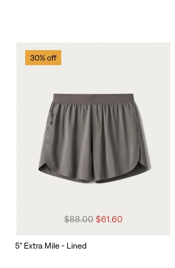 5'' Extra Mile - Lined: 30% off