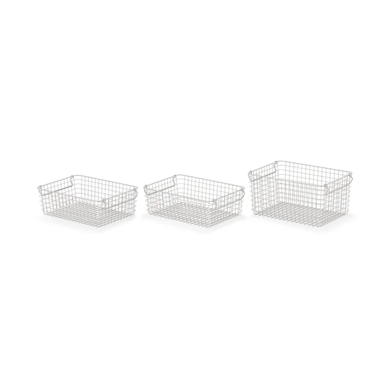 Image of Steel Pipe Storage Rack Basket Set - Warm Gray