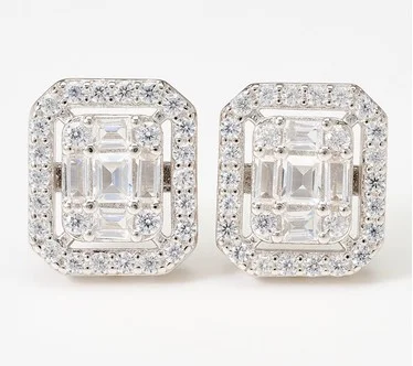 Diamonique Italia Art Deco Square Stud Earrings, Sterling Silver