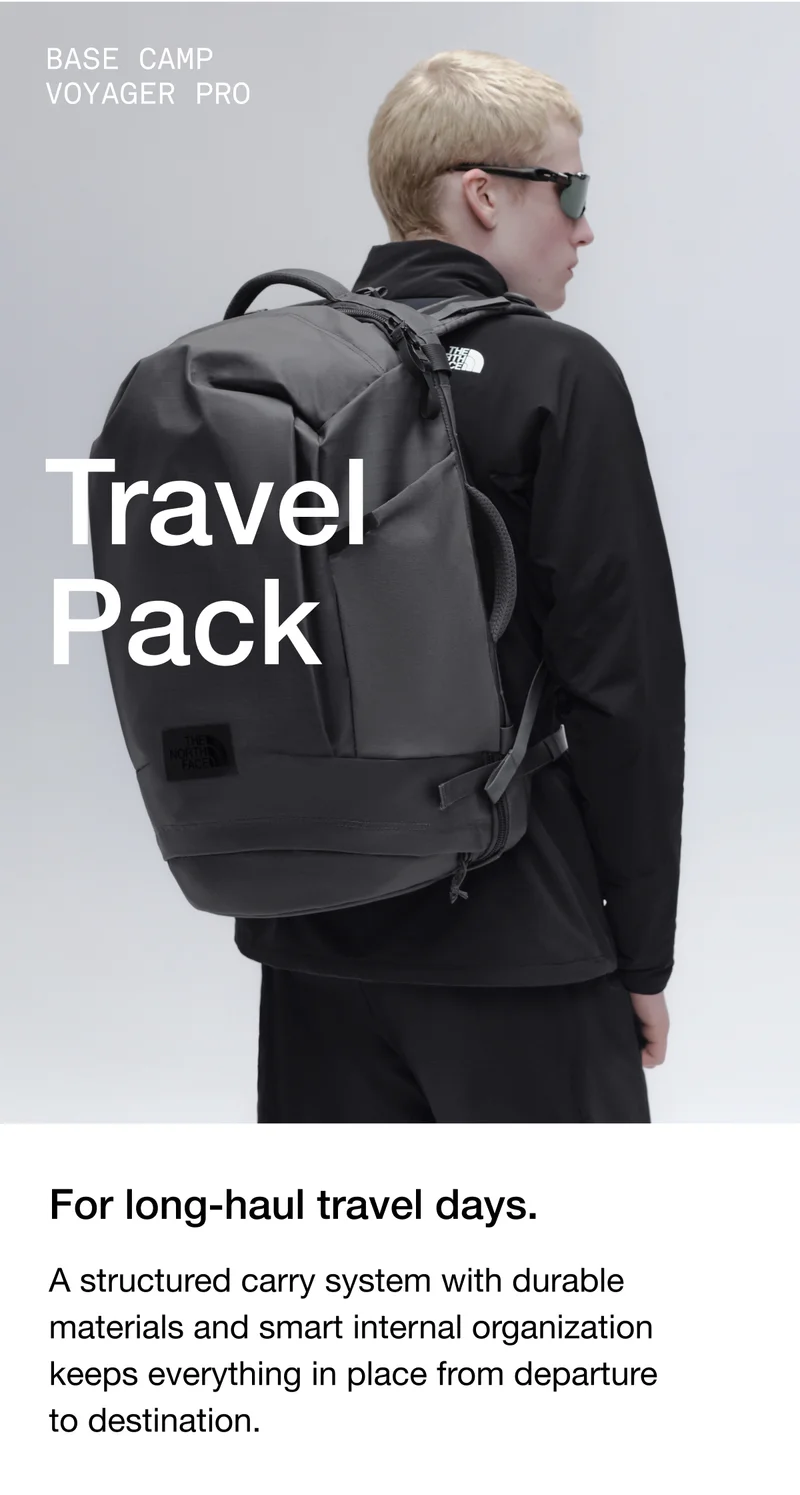 Base Camp Voyager Pro. Travel pack. For long-haul travel days.A structured carry system with durable materials and smart internal organization keeps everything in place from departure to destination.