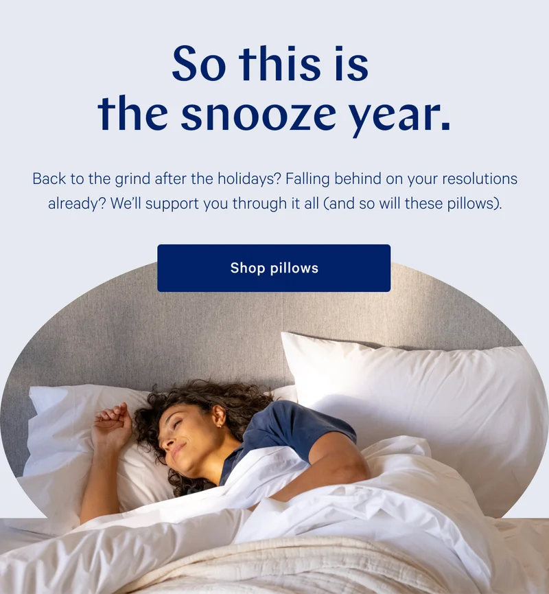 So this is the snooze year. >> Back to the grind after the holidays? Falling behind on your resolutions already? We’ll support you through it all (and so will these pillows). >> Shop pillows >>
